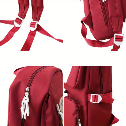 5pcs Solid Color Backpack, Women's Travel Bag, Large Capacity Backpack, Simple Tote Bag, Pencil Case, Casual Crossbody Bag, Lightweight Student Shoulder Bag