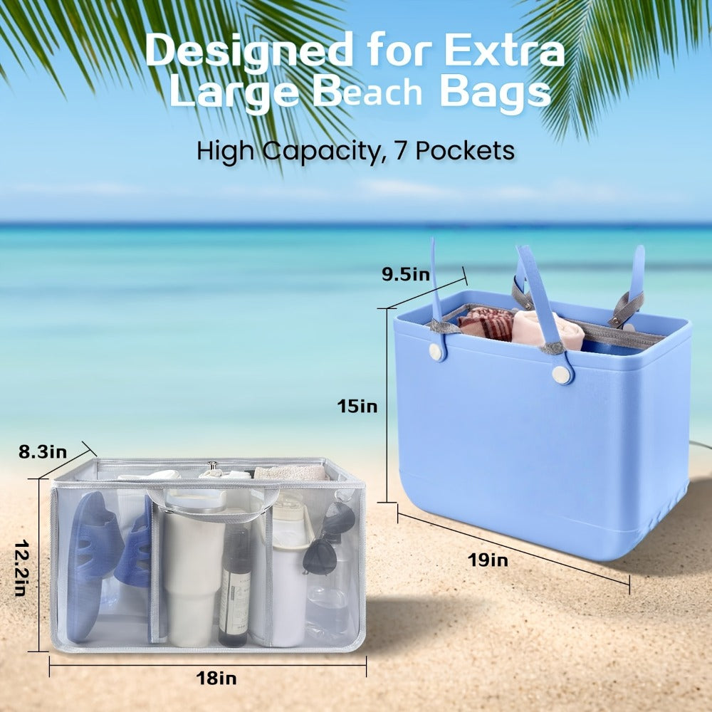 Xl-Beach Bag Organizer Inserts for X Large Beach Bag Additions, Original XL Lightweight Mesh Insert Divider Pouch, Organizing Tote Bags, Save Storage Space (Gray)