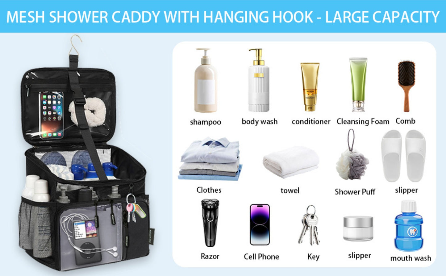 Travel Toiletry Bag – for Travel, Hanging Mesh Shower Caddy Handle | Bag Vero – detail view 10