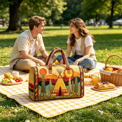 Unisex Bohemian Tribal Comfort Quilted Duffle Weekender Bag - Soft Travel Duffle Suitable for Weekend Getaways, Airports Casual Outfits, 2 Size Options Quilted Bag with Design, Machine-Washable Suitable for Men Women