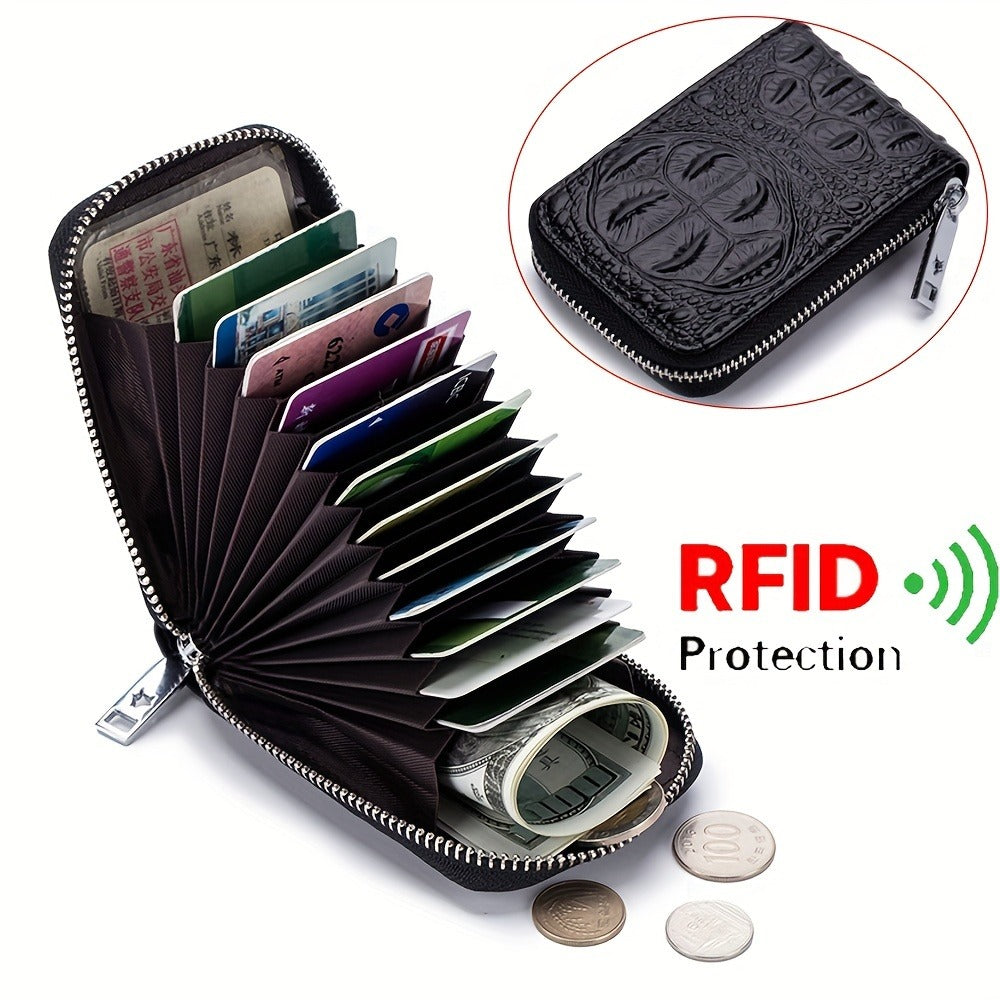 Men Zipper Around Credit Card Holder, Clutch Coin Money Purse, Portable Card Wallet With 12 Card Slots