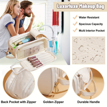 [Large Cosmetic Bag] Card Holder + Makeup Bag Women's Large Capacity High Quality Cosmetic Bag - Tri-Fold Travel Makeup Multiple Zippered Pockets & Wrist Strap for Brushes, Toiletries, Storage, Toiletry Bag | Large Cosmetic Bag