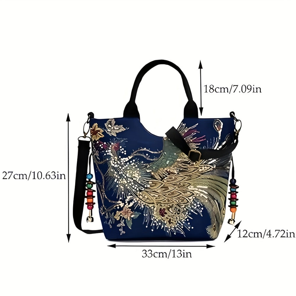 Embroidered Bag Peacock Embroidery Shoulder Portable Diagonal Package Satchel Handbags Purse