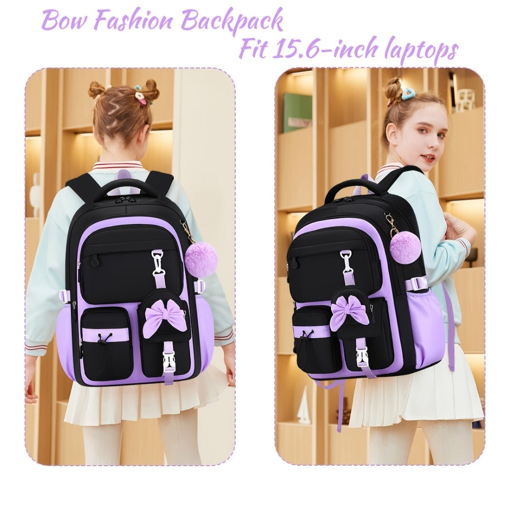 Set of 3 Bow Bags - Spacious School Backpack with Tablet Pocket, Lightweight Teen Laptop Bag Ideal for Travel, Gifts for Birthdays/Christmas, Back-To-School And Everyday Use, for Teens, for Teenager, For Teenager