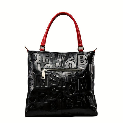 Head Layer Cowhide Letter Bag, Fashionable Motorcycle Bag, Tote Bag, Genuine Leather Women'S Bag, Handbag, Shoulder Bag, Fashionable Hand-held Crossbody Bag