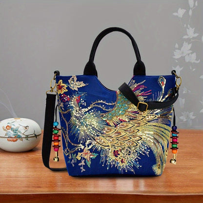 Embroidered Bag Peacock Embroidery Shoulder Portable Diagonal Package Satchel Handbags Purse