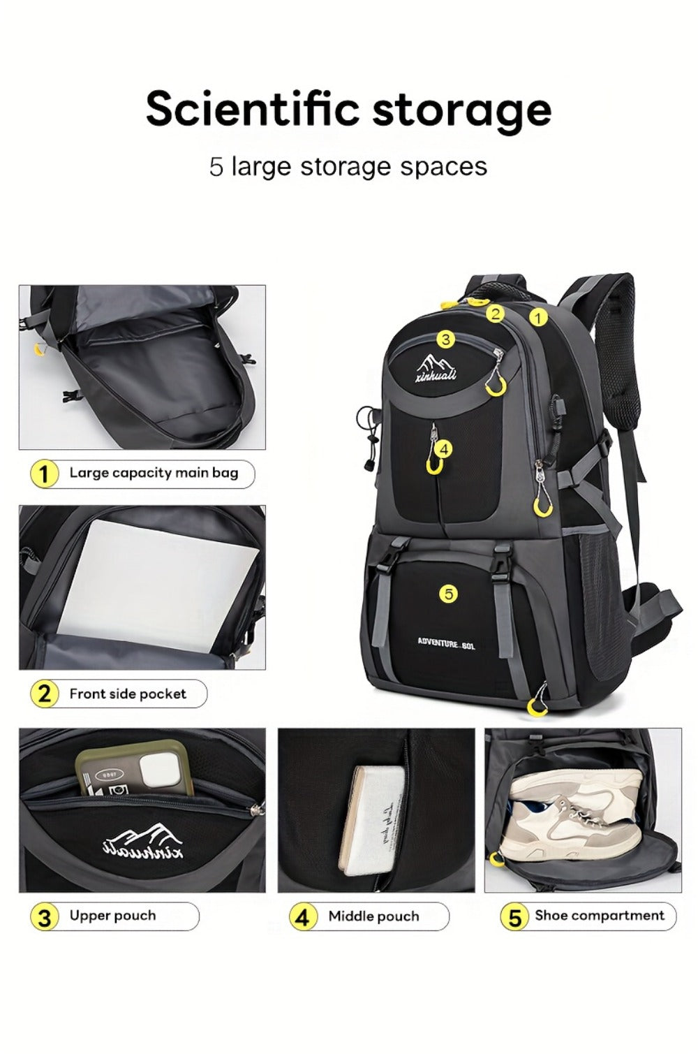 Travel Backpack – 60L, Large Capacity, Waterproof, for Travel & Work | Bag Vero – detail view 24