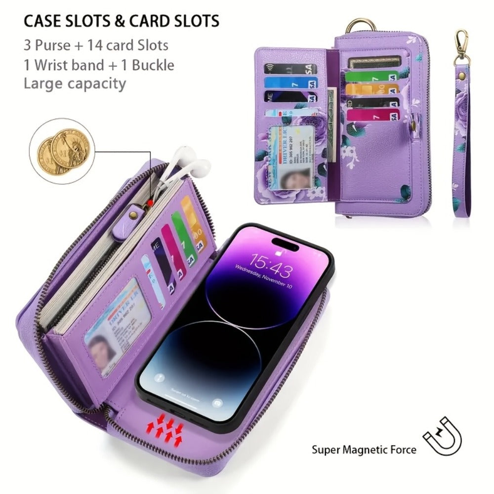 1pc Elegant Floral Clutch Wallets for Women- Zipper Handbag Fashion Large Capacity Long Wallet Clutch Bag Phone Bag Multi-card Card Holder Coin Purse for Women Wallet Set