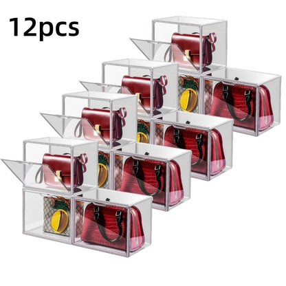 12/9/6/3 pcs Purse Organizer for Closet, Handbag Storage Organizer, Clear Acrylic Display Case with Magnetic Door, Plastic Storage Bins for Bags, Books, Cosmetics & Collectibles (3 Pack)