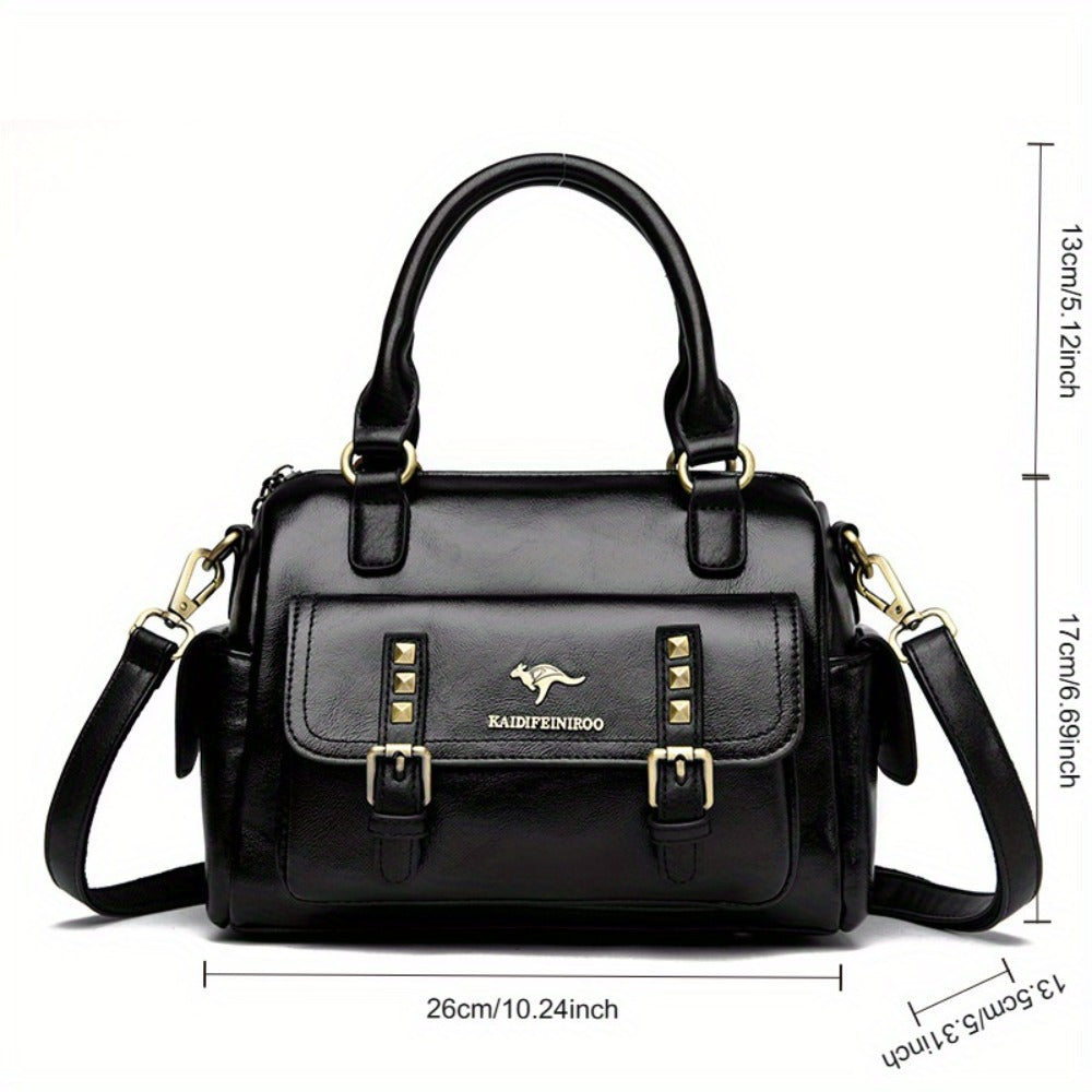 Women's Large Capacity PU Handbag & Crossbody Bag with Multi-Layer Pockets - Retro Style Handbags Suitable for Travel,, Shopping - Burgundy// - Zipper Closure & - Ideal Gift