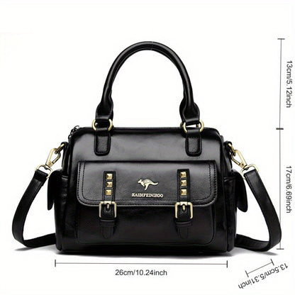 Women's Large Capacity PU Handbag & Crossbody Bag with Multi-Layer Pockets - Retro Style Handbags Suitable for Travel,, Shopping - Burgundy// - Zipper Closure & - Ideal Gift