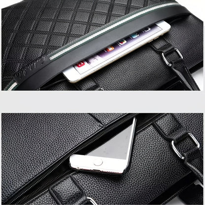 Men's Black Synthetic Leather Business Briefcase Laptop Computer Bag with Tablet & Notebook Compartment, Large Capacity Travel Commuter Bag Suitable for 13-14" Laptops, Nylon & Adjustable Strap