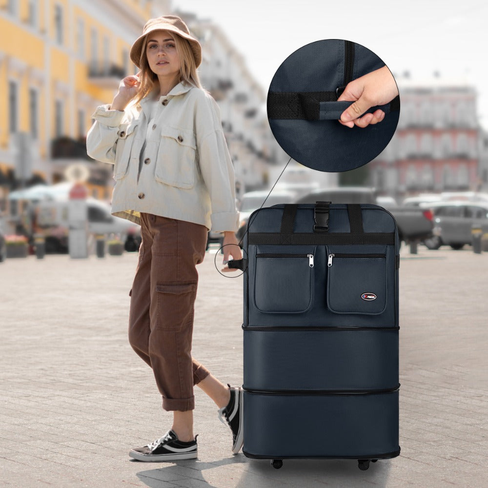 Multi-Functional Expandable Foldable Luggage with Spinner Wheels & Removable Strap,Water-repellent Collapsible Rolling Suitcase,Large Capacity Travel Bag for Home Storage,Moving,Trip, Outdoor Sport - 30in 36in 40in - Red/Navy/Black