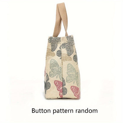 A Beautiful Butterfly Printed Tote Bag, a Portable Lunch And Bento Bag, Perfect for School, Travel, Picnics, And The Office