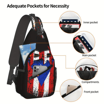 A Versatile Crossbody Chest Bag Featuring The Puerto Rico Flag, Perfect for Hiking And Other Activities. This Spacious And Stylish Shoulder Bag Is Durable And Ideal for Shopping, Work, Leisure Travel, Beach Outings