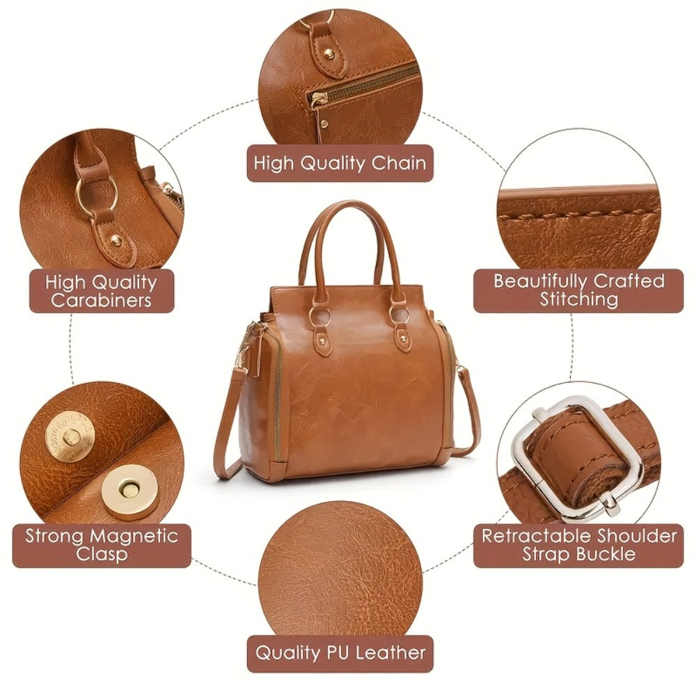 Retro Western Women'S Crossbody Bag Large Capacity Handbags, Tote Bags - Multi Layer Handbag With Portable Storage, Multiple Card Slots And Stylish-Keychain
