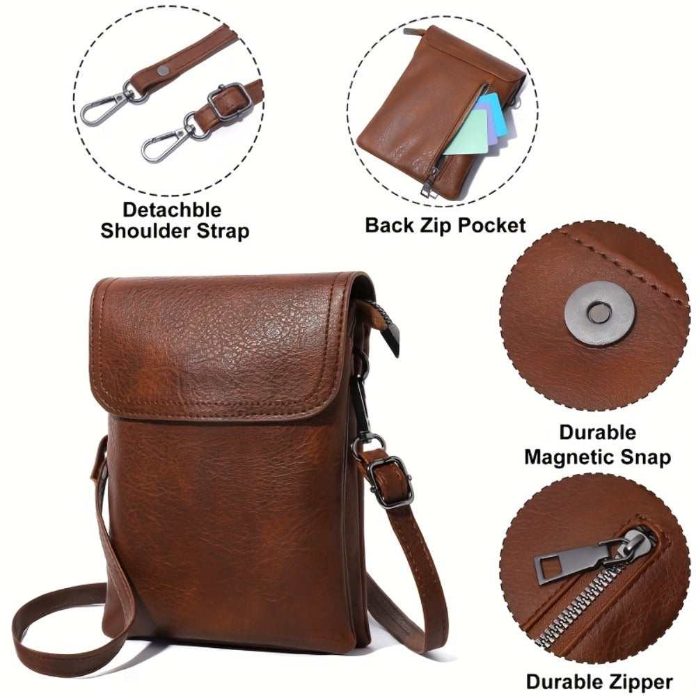 Ladies' Crossbody Purse - Adjustable Strap, Zip Closure, Multiple Compartments for Phone And Essentials, Brown, Phone Holder | Easy Design, Compact Crossbody Purse, Holiday Gift