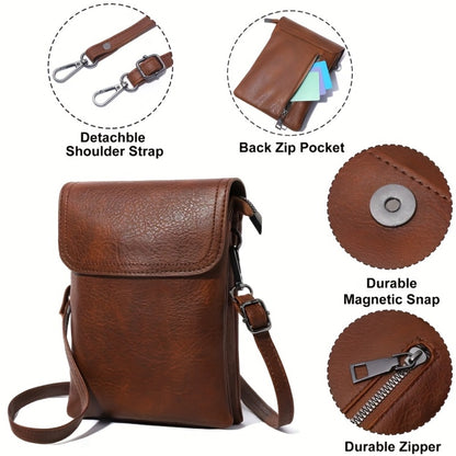 Ladies' Crossbody Purse - Adjustable Strap, Zip Closure, Multiple Compartments for Phone And Essentials, Brown, Phone Holder | Easy Design, Compact Crossbody Purse, Holiday Gift