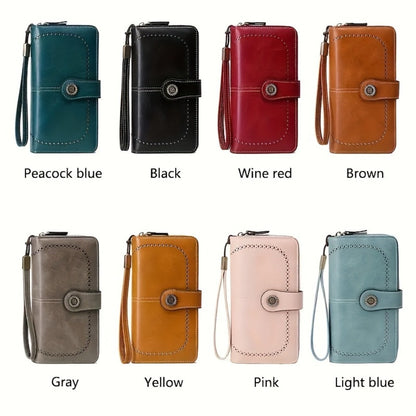 1pc Women's RFID Blocking Large Capacity Long Wallet with Wrist Strap - Multi-Compartment Zipper Purse, Phone Holder for Passport/Credit Cards, for smartphonelook (Smartphone Compatibility Varies by Model)