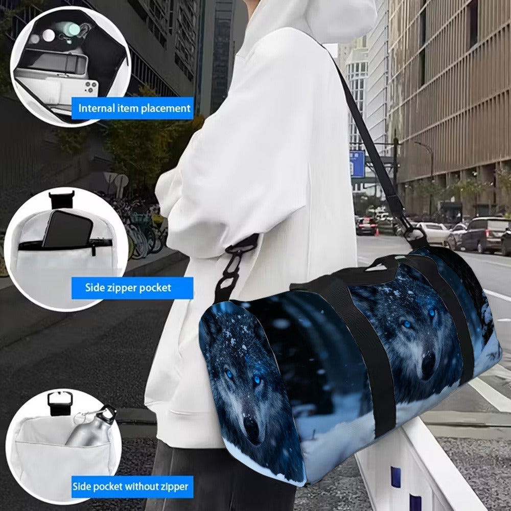 Snowy Plain Wolf Print Adjustable Strap Machine Washable for Gym Large Capacity with Side/ Inner Pockets Travel Unisex Fitness Yoga Bag - Durable Daily Use (Great Gift) Suitcase-Fixable