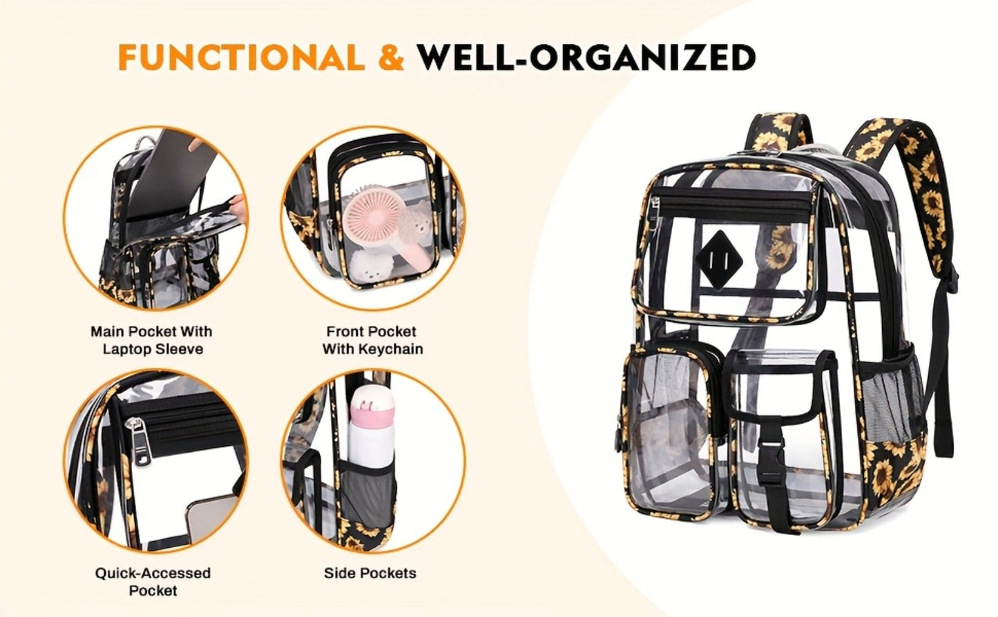 Transparent Double-shoulder Bag,, Casual, Large-capacity, Transparent Backpack, Extra-thick PVC, Solid Color, School Bag, Stadium, School, Simple, Computer Bag.