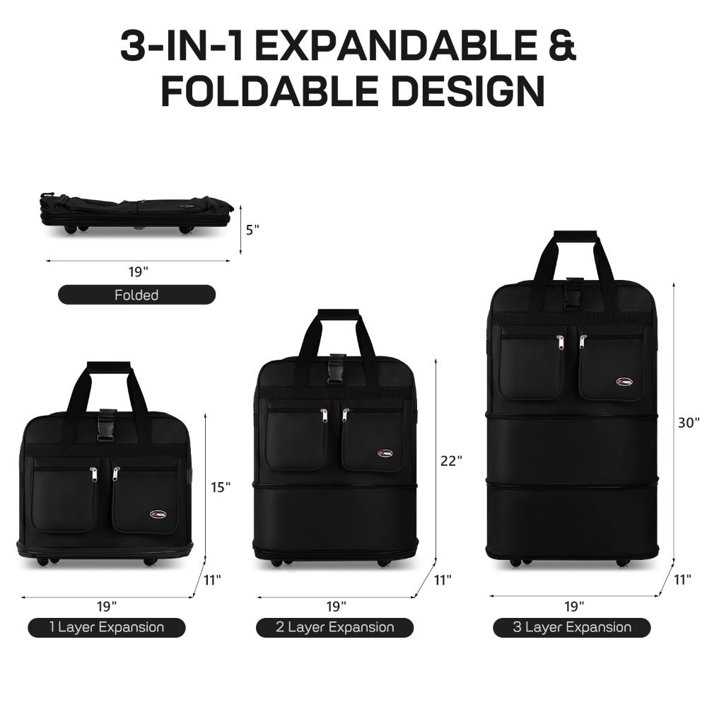 Multi-Functional Expandable Foldable Luggage with Spinner Wheels & Removable Strap,Water-repellent Collapsible Rolling Suitcase,Large Capacity Travel Bag for Home Storage,Moving,Trip, Outdoor Sport - 30in 36in 40in - Red/Navy/Black