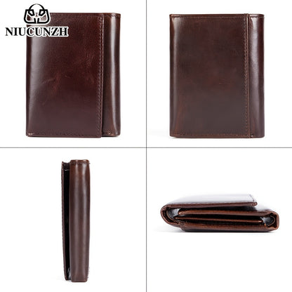 [Leather Tri-fold Wallet] Valentine's Day Gift, Genuine Leather Tri-fold Wallet - Anti-theft Brush Shield, Coin Pocket for Men
