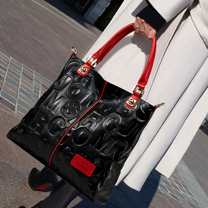 Head Layer Cowhide Letter Bag, Fashionable Motorcycle Bag, Tote Bag, Genuine Leather Women'S Bag, Handbag, Shoulder Bag, Fashionable Hand-held Crossbody Bag