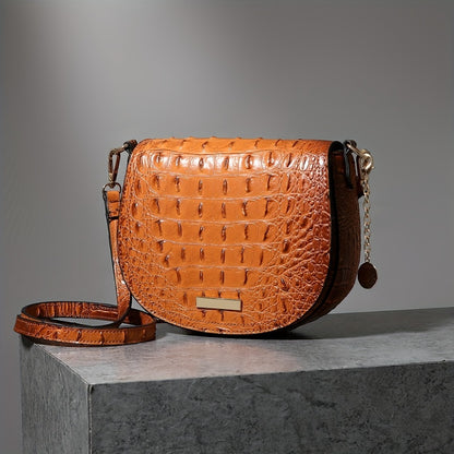 New Fashionable And Elegant Crossbody Small Bag Crocodile Pattern Faux Leather Women'S Crossbody Bag, Safety Flap Small Bag Semi-Circular Women'S Bag Daily Commuter Versatile Women'S Bag Detachable Shoulder Strap