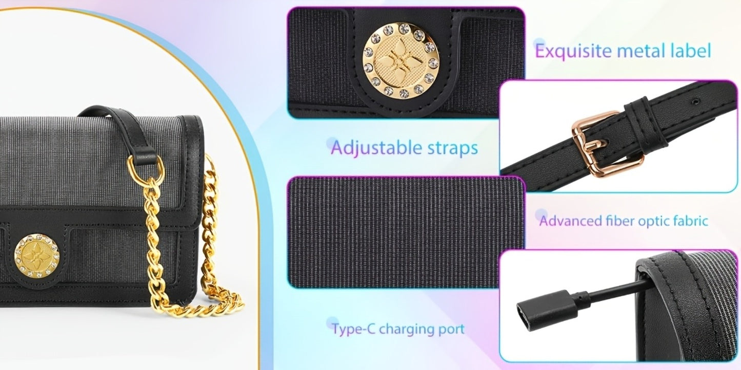 LED Bags Light Up Purse Black CrossBody Purse Evening Clutch Luminous Crossbody Bag Glow Handbags That Transforms Into 7 Colors Party Purse
