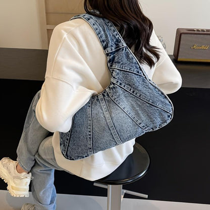 Trendy Tote Wandering Bag Denim Shoulder Bag -- Stylish, Durable, Spacious Underarm Bag for Women, Perfect for Daily Use And Shopping