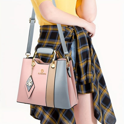 2024 New Women'contrasting Tote Bag, Adjustable Crossbody/ Shoulder Strap, Golden Hardware Accessories and Magnetic Buckle - High Quality Casual Handbag, Suitable for Commuting, Work, Travel - Navy/ Beige Contrast Design, Crossbody Bag