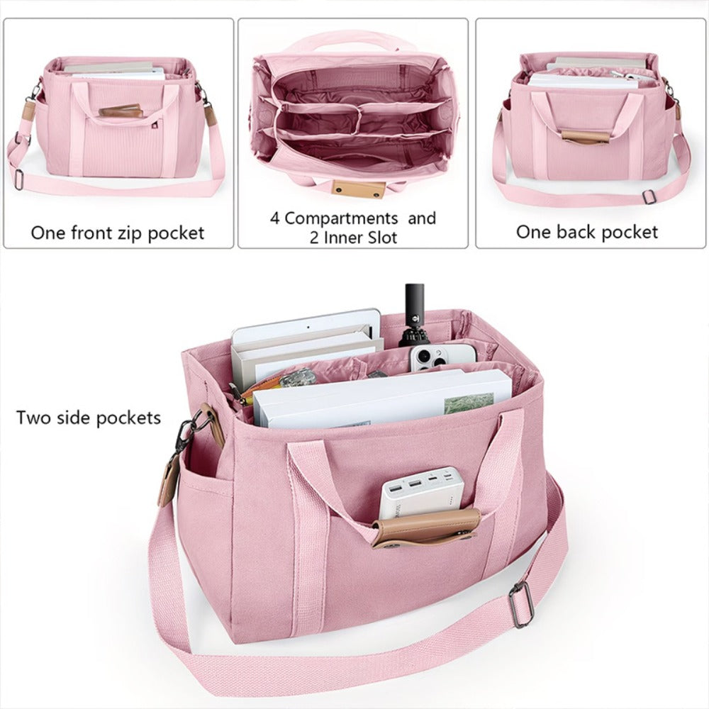 New Large Capacity Canvas Tote Bag with Multi Pockets Crossbody Tote Bag for Women Bible Handbag Everything Tote Bags with Compartments, Suit for Travel, Daily And Work