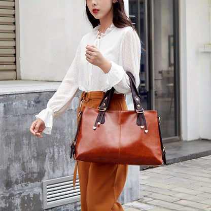 PU Elegant and Retro Women's Tote Bag, Large Capacity Women's Shoulder Bag, Smooth Fabric Crossbody Bag, High-quality Handbag, Suitable As A Gift