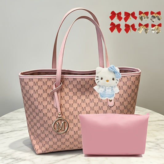 Pack Of 4 Sanrio Ladies Versized Tote Shoulder Bag, Soft Portable Handbag, Trendy Commute Bag For Office Shopping