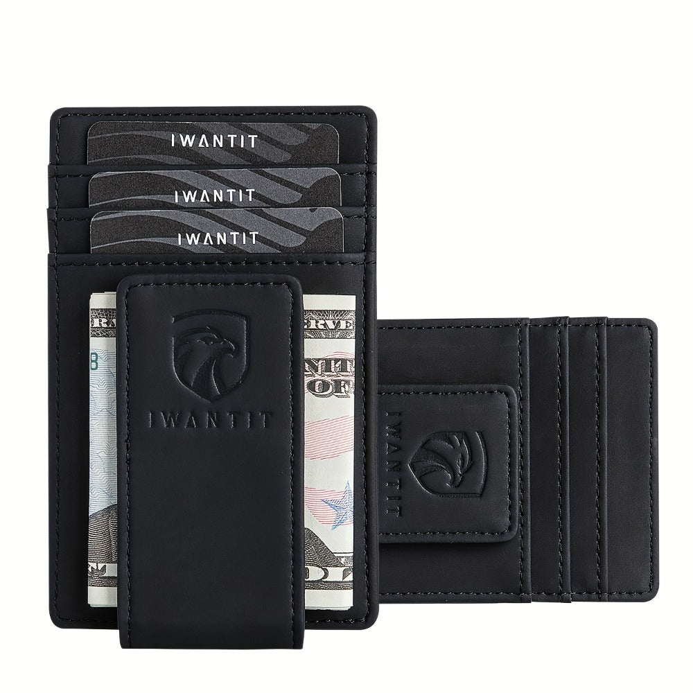 [Genuine Leather Card Holder] Ultra-Thin RFID Anti-Theft Credit Card Holder, Genuine Leather Front Pocket Wallet, With Id Card Window, Ultra-Thin Minimalist Men's Card Holder