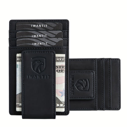 [Genuine Leather Card Holder] Ultra-Thin RFID Anti-Theft Credit Card Holder, Genuine Leather Front Pocket Wallet, With Id Card Window, Ultra-Thin Minimalist Men's Card Holder
