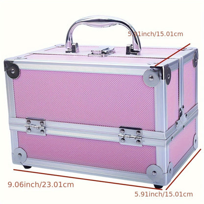 Aluminum Makeup Case - Train Case Jewelry Box Cosmetic Organizer with Mirror & Trays, Handheld Makeup Case with Handle