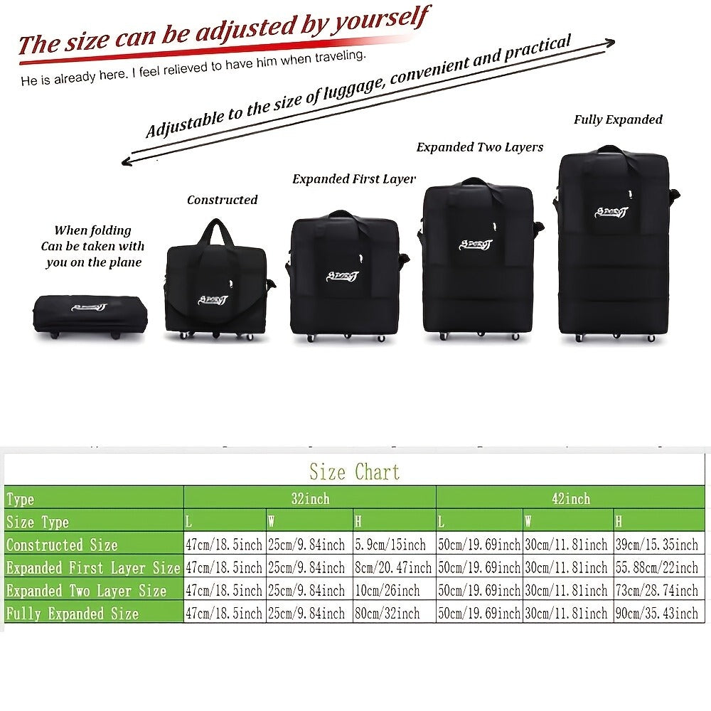 32in 42in Expandable Folding Luggage Bag Suitcase Collapsible Rolling Travel Duffel Bag for Men Women Suitcase with 5 Wheels Black