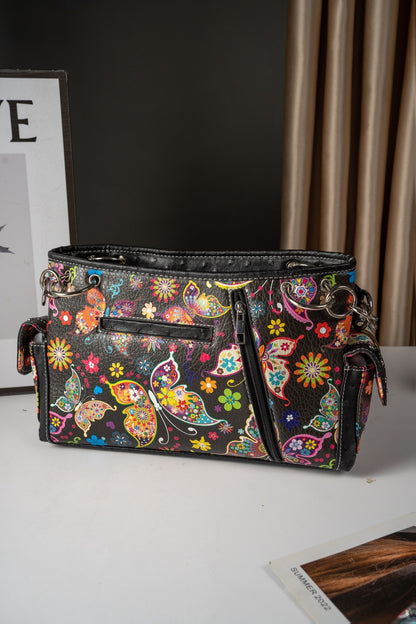 Butterfly Flower Western Hidden Spring Handbag, Country Tote Bag, Women's Shoulder Bag and Wallet Set, Ideal Christmas Gift