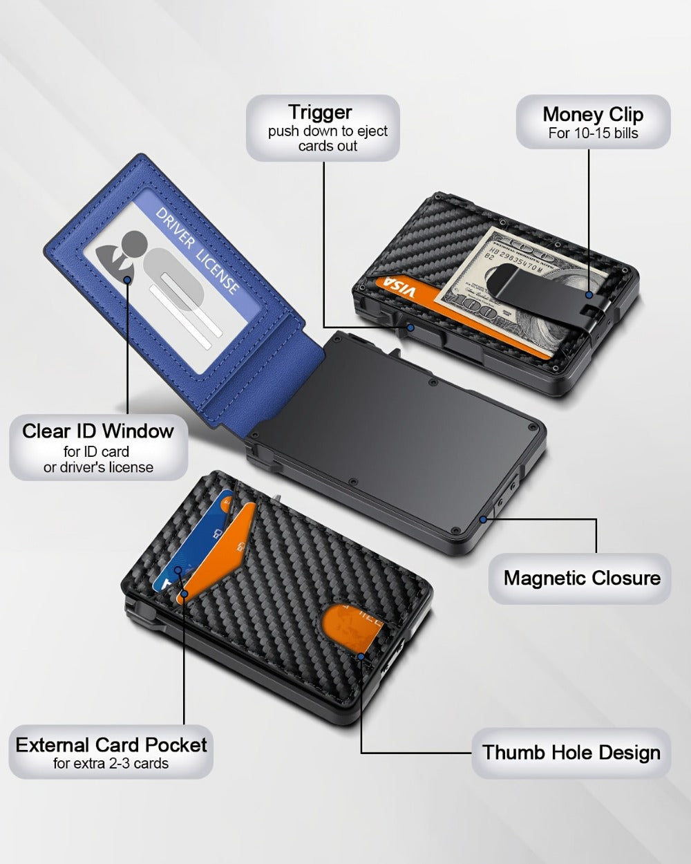 Men's Wallet – RFID Blocking, Money Clip Id Window Metal | Bag Vero – detail view 10