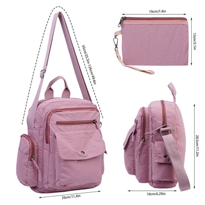 Large 2Pcs/ Set Women's Lightweight Quilted Nylon Backpack Purse, Multi-Pocket Shoulder Handbags for Everyday Use, Travel