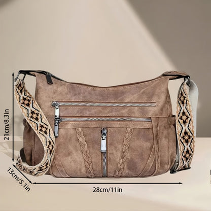Large Capacity Commuter Bag Woven Texture Women's Handbag Multi-compartment Zipper Pocket Design Light And Fashionable Shopping Casual Handbag Messenger Bag Men, Messenger Bag Men