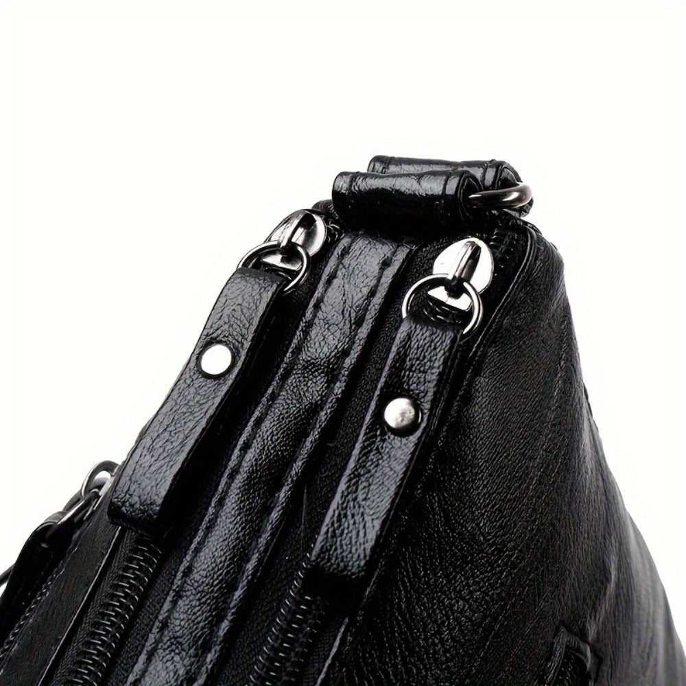 Women's PU Vintage Embossed Bag - Multi-Compartment Crossbody Shoulder Purse with Zipper Closure, Lightweight Commuter Handbag Gift Suitable for, Travel, Everyday Use -
