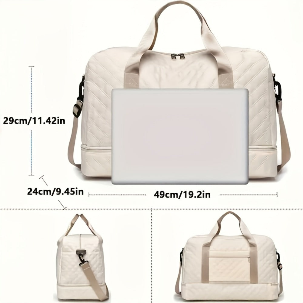Large Capacity Travel Duffel Bag Gym Bag Tote, Pink Black Beige Zipper Duffel Bag, Multifunctional Shoulder And Crossbody Tote Bag with Wet And Dry Separate Pockets And Double Side Pockets for Travel And Fitness