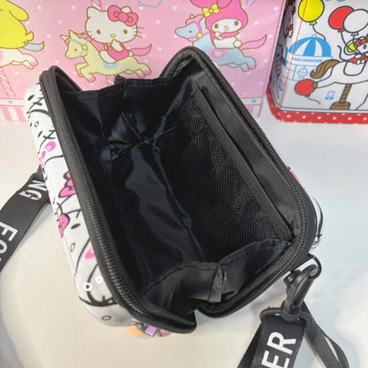 Cute KT Mini Hard Shell Suitcase Bag - Cosmetics Case, Detachable Grip Rope, Shoulder Strap, Mini Cross Body Bag