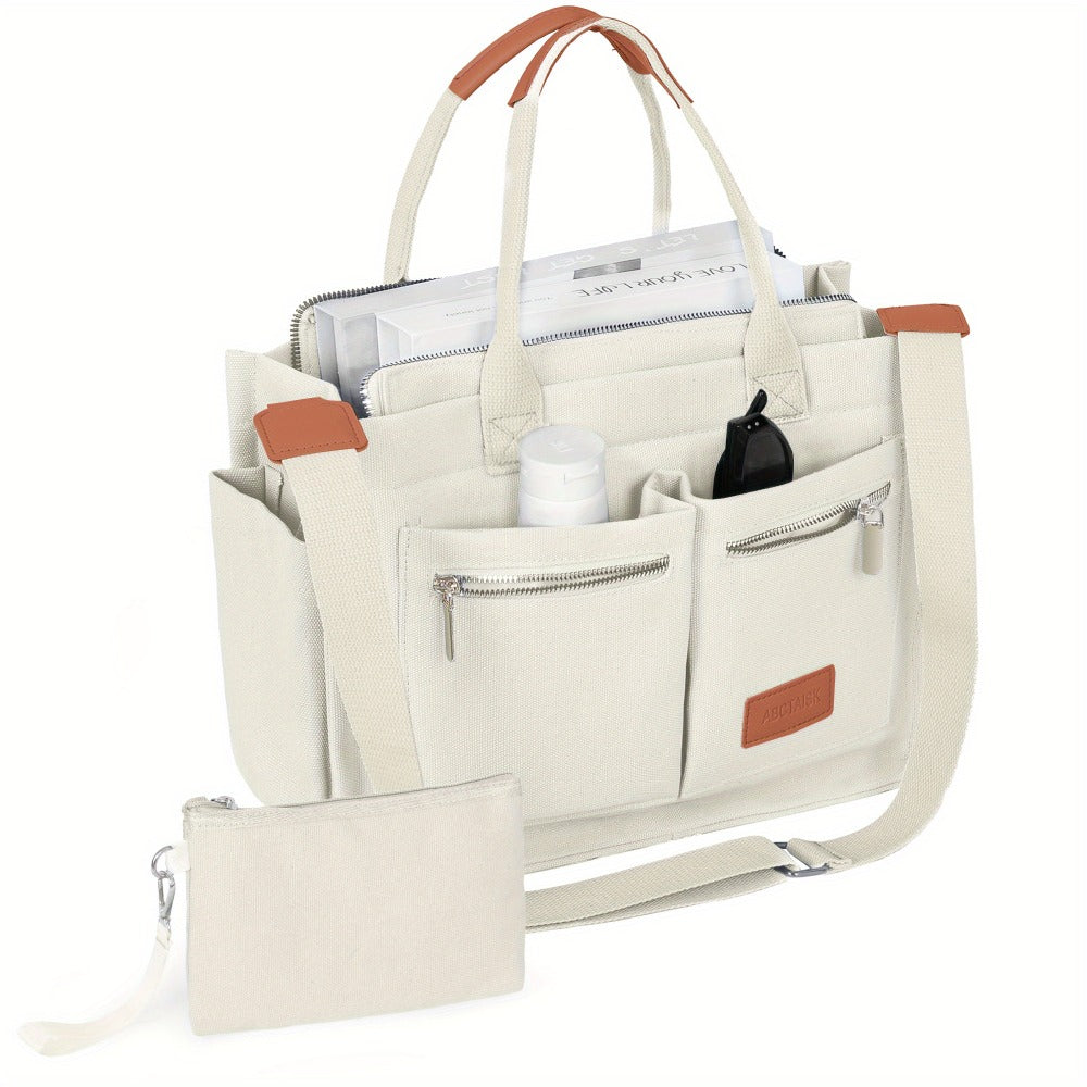 2pcs Women's Large Canvas Tote Bag with Pockets, Laptop Crossbody, Everyday Satchel, Shoulder Hobo Work Travel Gym Handbag