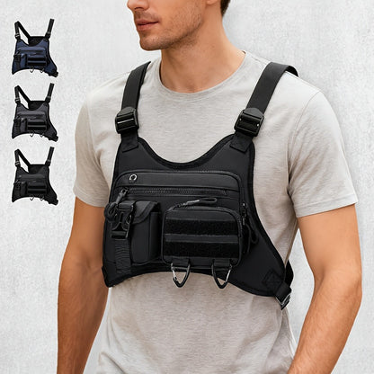 A Men's Multi Style Sports Chest Bag with Hollowed Out Design Tactical Backpack, Suitable for Multiple Scenarios