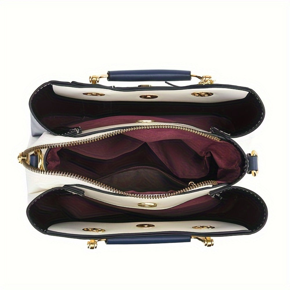 Crossbody Bag for Women – for Travel & Work, Color Block Navy White Contrast | Bag Vero – detail view 5