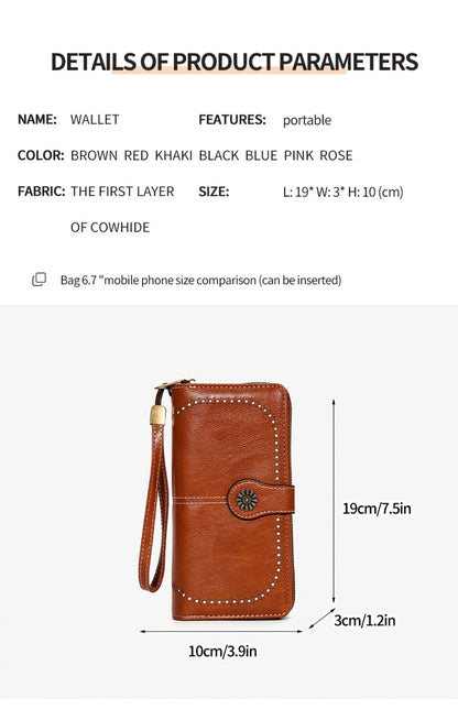 Anti-theft Ladies Wallet - Sunflower Pattern, 12 Card, Mobile Phone Bag, ID Card Window And Zipper Wristband, Fashionable Retro Synthetic Leather Long Wallet, Zipper Closure, Perfect for Daily Use, Daily Wallet | Modern Wallet | Durable Zipper Wallet
